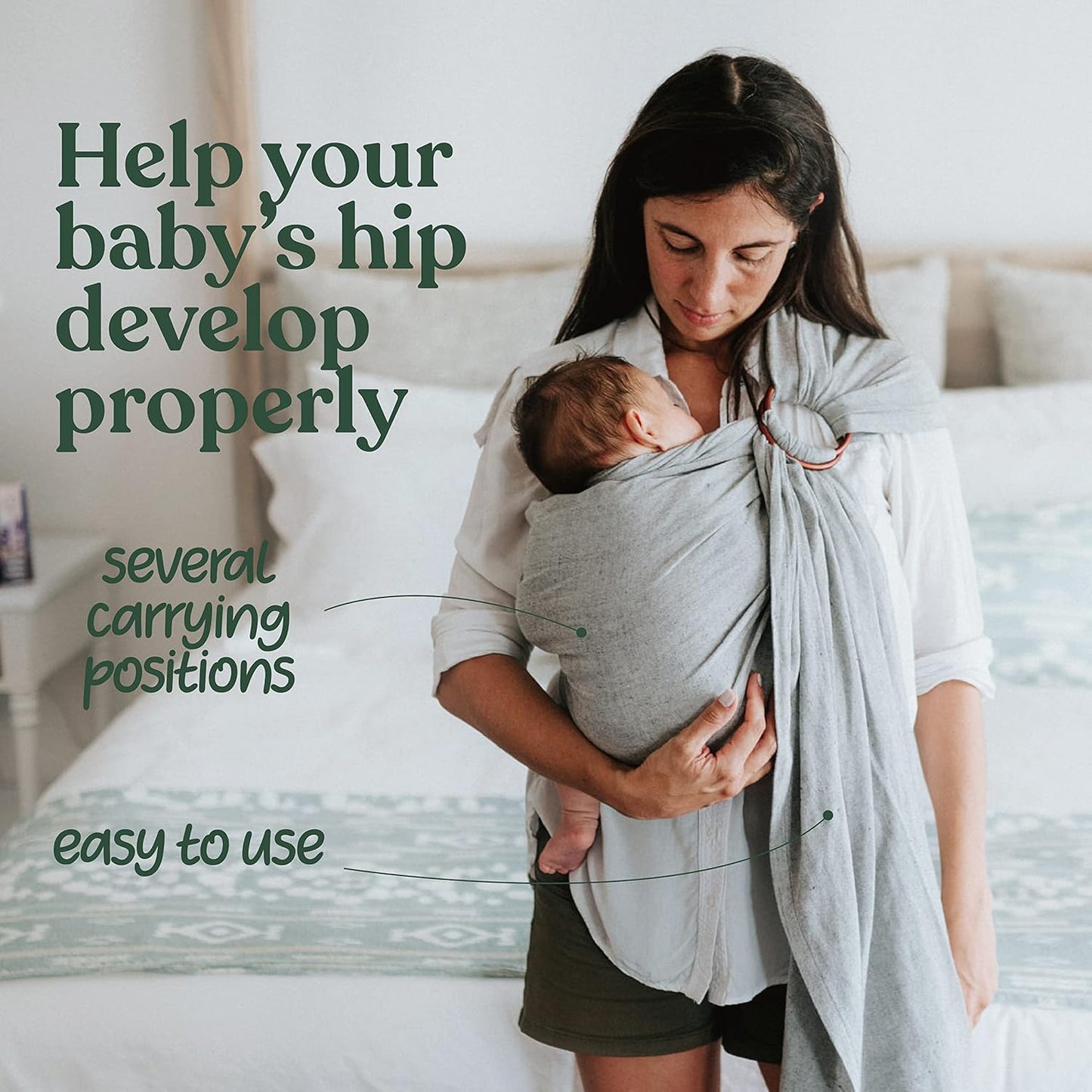 Nalakai Luxury Ring Sling Baby Carrier, Soft Linen Blend Baby Sling, Baby Wrap, Wear Your Little One Close to Your Heart, Comfort, Style