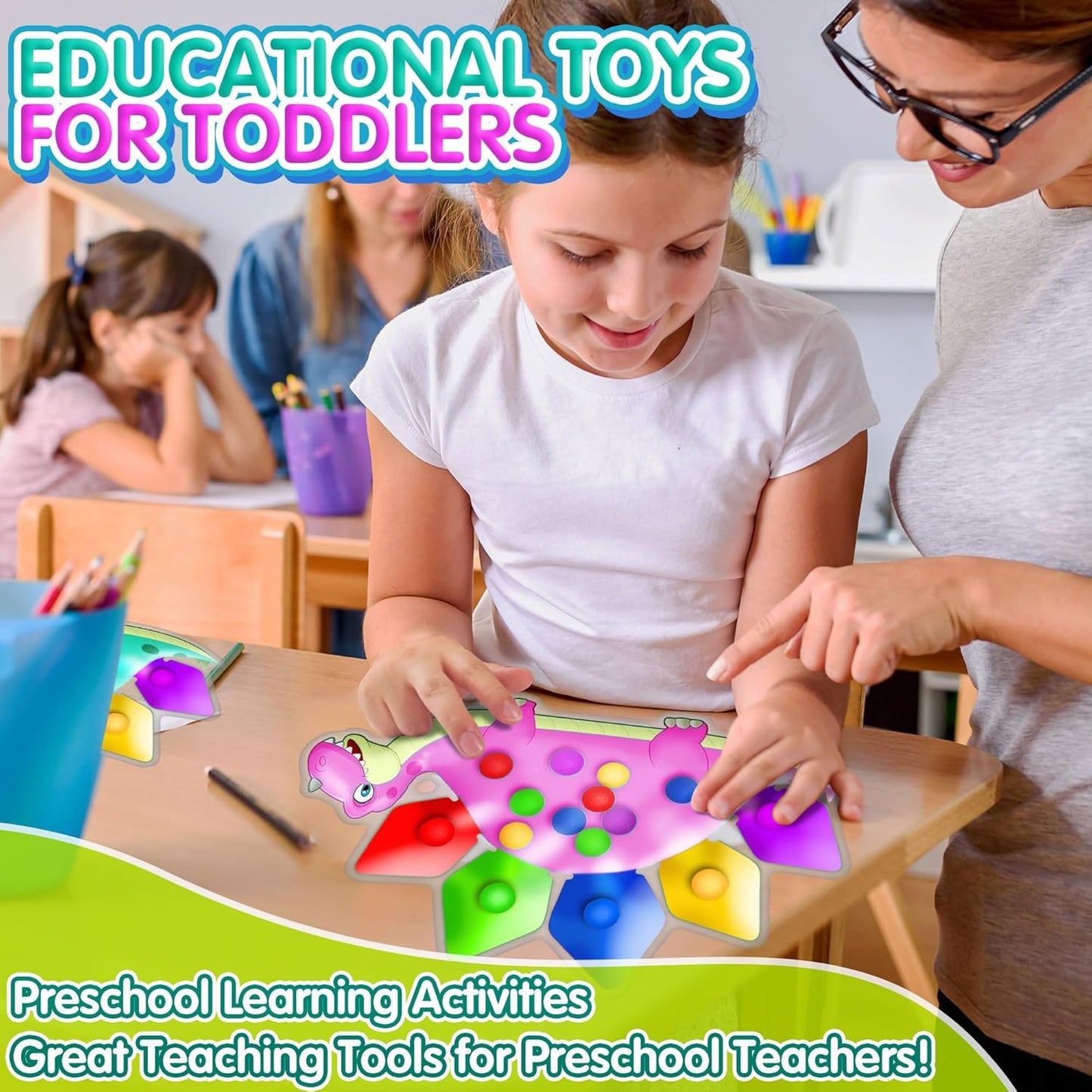 UIIOPJIOM 2PC Dinosaur Color Sorting Sensory Toys, Montessori Toys for Toddler Fine Motor Skill Game Learning Activities Quiet Calm Down Fidgets for Classroom Christmas Stocking Stuffers for Boy Girl