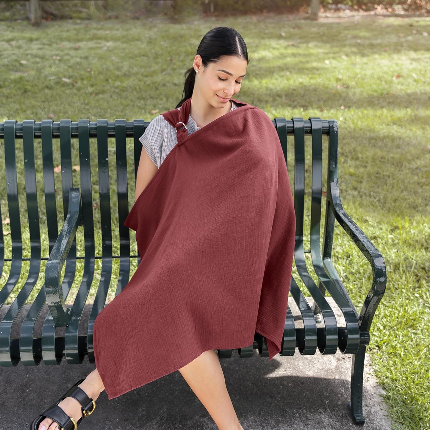 Comfy Cubs Muslin Nursing Cover, Pack of 1, 100% Muslin Breastfeeding Cover - Soft & Breathable Baby Nursing Scarf with Adjustable Neck Strap - Portable, Lightweight & Privacy Coverage - Wine