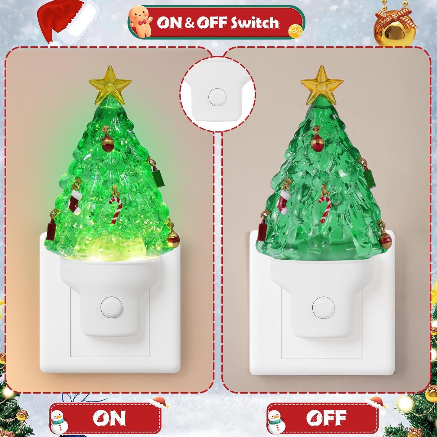 2 Pack Christmas Tree Night Light Plug into Wall Glitter Water Nightlight with USB/Outlet Options, Christmas Tree Decorative Nightlight for Bedroom Kitchen Nursery Holiday Decorations Gifts (Tree)