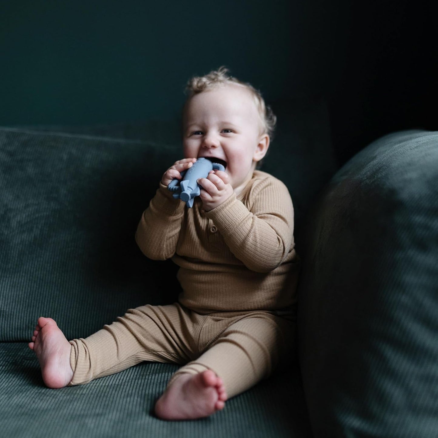 mushie Silicone Baby Rocket Rattle Teether Toy