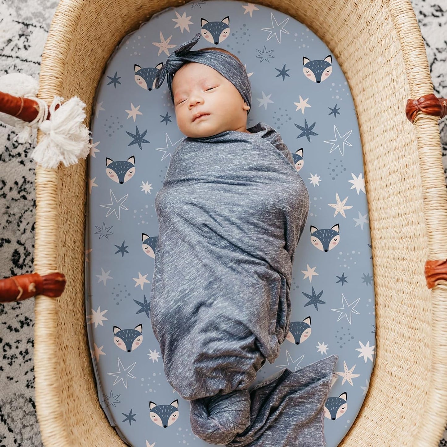 Stretch Fitted Bassinet Sheet Set BROLEX 2 Pack Cradle Sheets for Bassinet Pad/Mattress,Unisex Boys Girls,Ultra Soft,Starry Fox