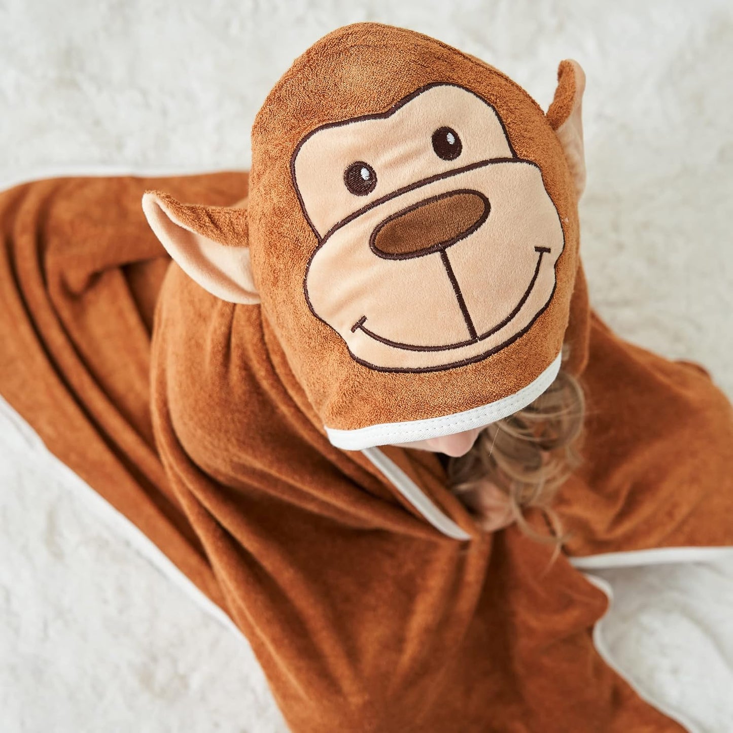 HIPHOP PANDA Hooded Towel - Rayon Made from Bamboo, Bath Towel with Bear Ears for Newborn, Babie, Toddler, Infant - Absorbent Large Baby Towel - Monkey, 30 x 30 Inch