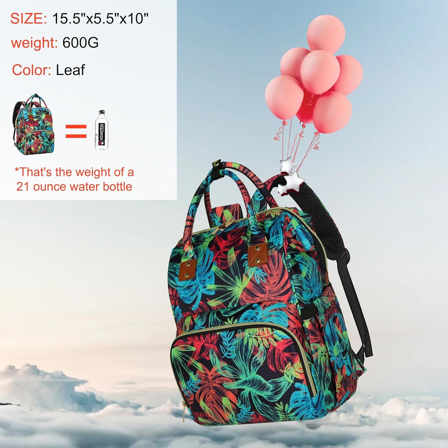 Diaper Bag Backpack Multi-Function Baby Bag With Large Capacity and Insulated Pockets Diaper Backpack Organizer Bag for Mom/Dad, Leaf
