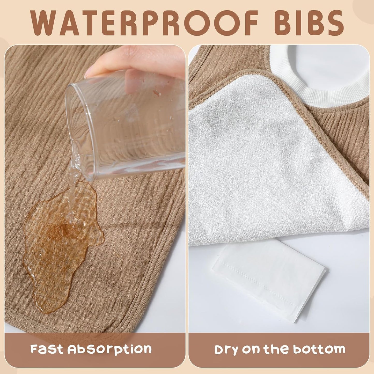 Newwiee 5 Pcs Large Muslin Pullover Baby Bibs Full Coverage Toddler Slip on Absorbent Bib Waterproof Toddler Towel Bibs (Stylish Color)