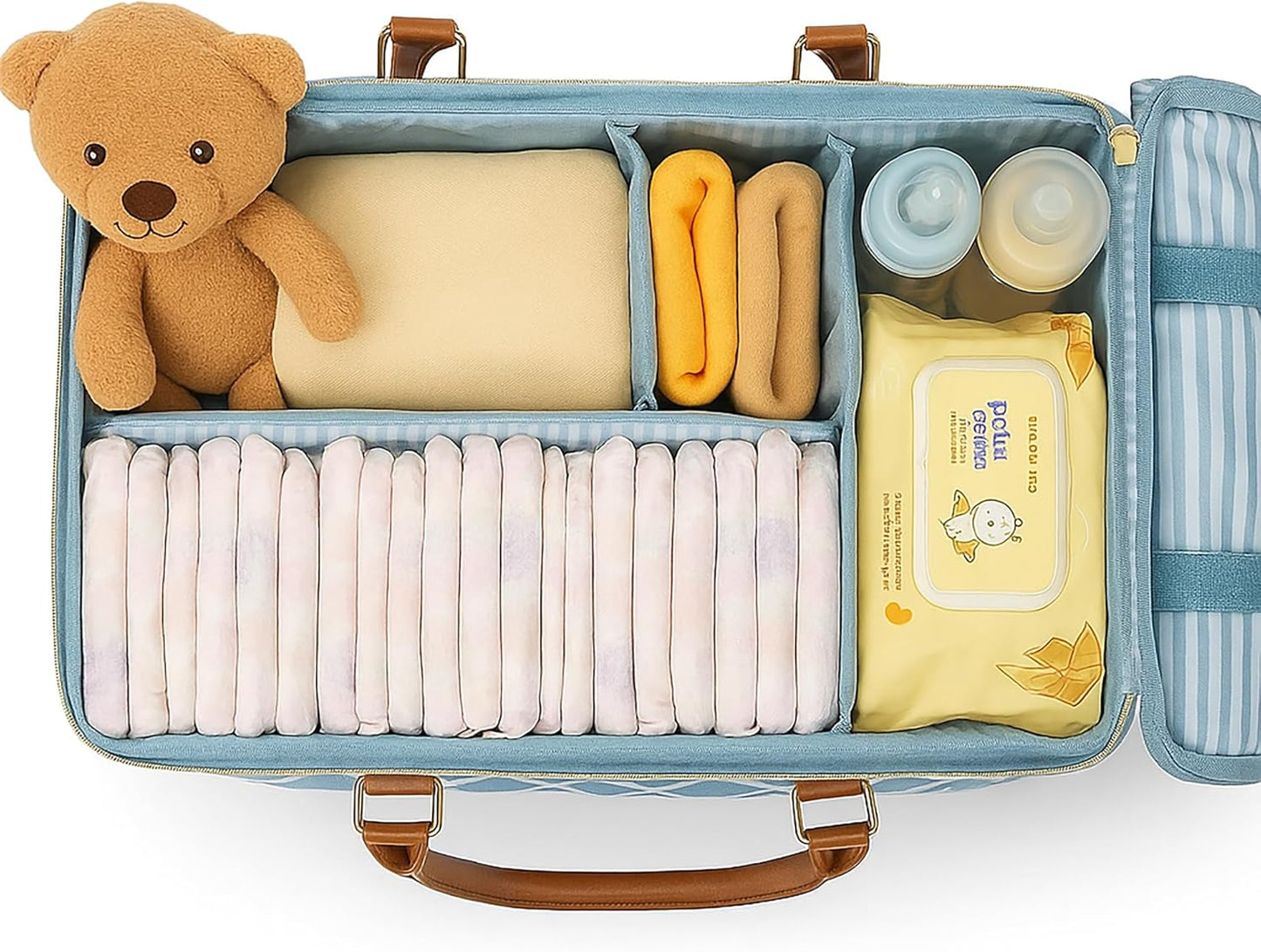 DOKUS & CO Luxe Diaper Tote, Extra-Large Collapsible Baby Caddy for Home, Travel & Car, Giftable Hospital-Ready Diaper Bag