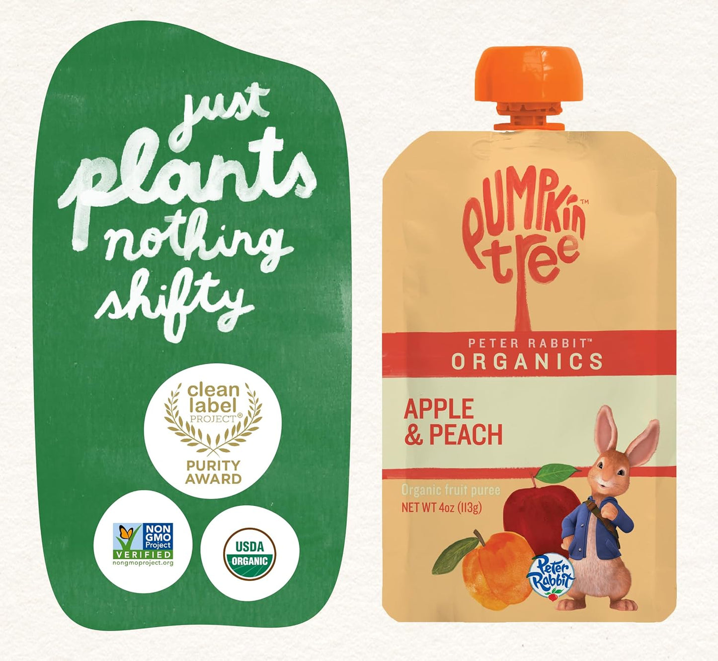 Pumpkin Tree Peter Rabbit Organics Apple and Peach, Fruit Snack Squeeze Pouch, 4 Ounce (Pack of 10)