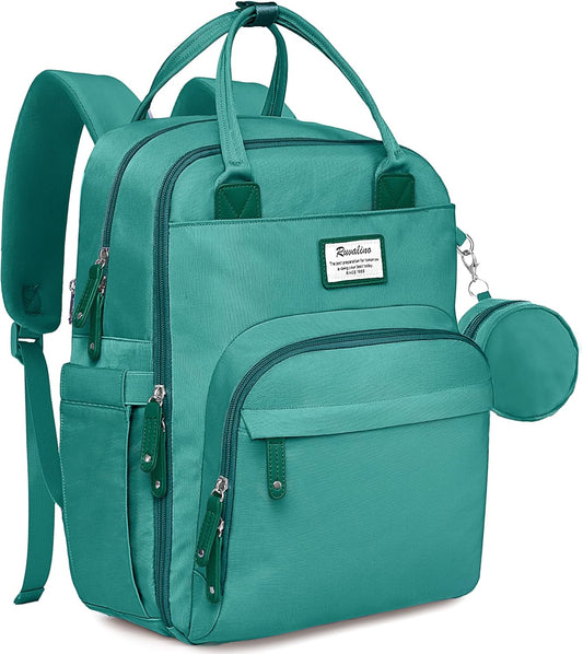 RUVALINO Diaper Bag Backpack-Multifunction Baby Travel Bag with Changing Pad, Insulated Bottle Holders & Pacifier Case, Large Capacity, Waterproof, Turquoise