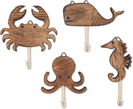 Crane Baby Sea Life Wooden Wall Hooks, Set of 4 Wood Wall Hooks, Ocean Nursery Decor, Wood Towel Hook, Kids Towel Hooks, Kids Coat Hooks, Kids Wall Hooks, Handmade Wooden Nursery Décor