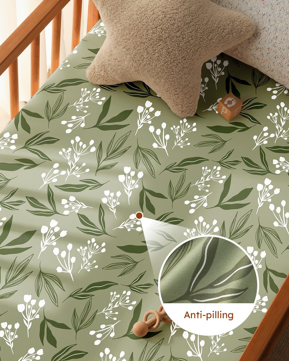 Pack and Play Sheets Fitted 3 Pack, Mini Crib Sheets for Pack N Play Mattress Stretchy Portable Playard Sheets, Soft Breathable Green & Brown Fox