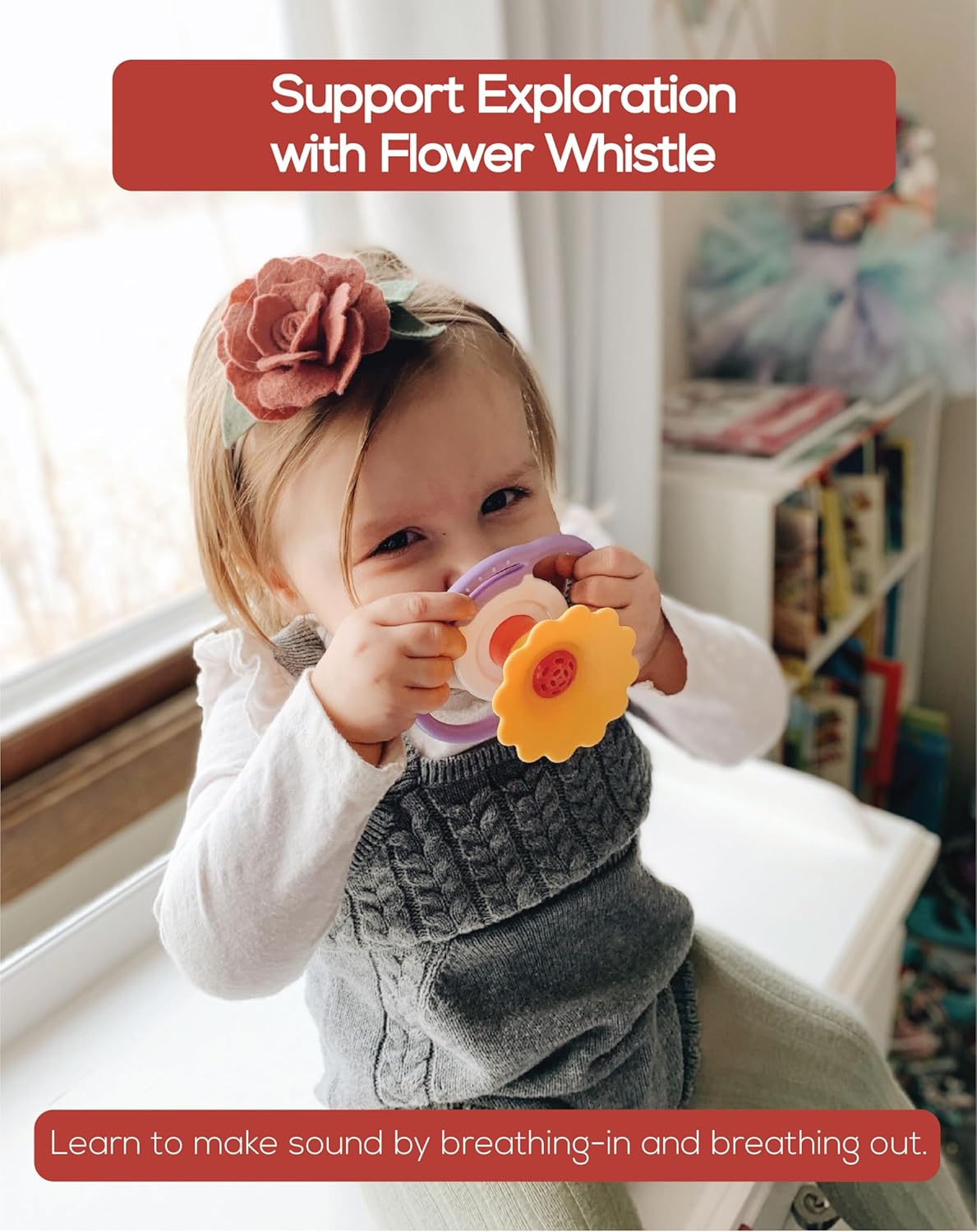 BaBeloved Flower Whistle Baby Teething Toys Multiple Sensory Montessori Baby Teether Toys Soft Food-Grade Teethers for Babies Blow Sound Teething Relief, Chewing Toy for Babies 0-12 Months, BPA Free