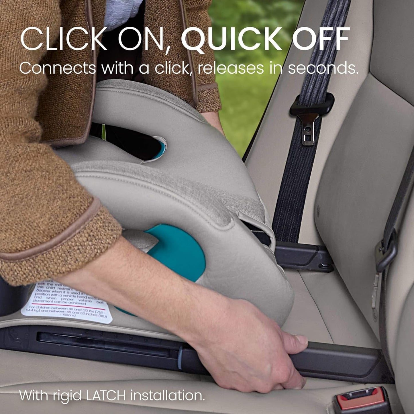 Britax UpNGo Click Backless Booster Car Seat with Rigid Latch, Lightweight and Portable Travel Booster with Slim Design and PosturePlus, Accommodates Kids up to 120 Lbs and 63” – Parchment