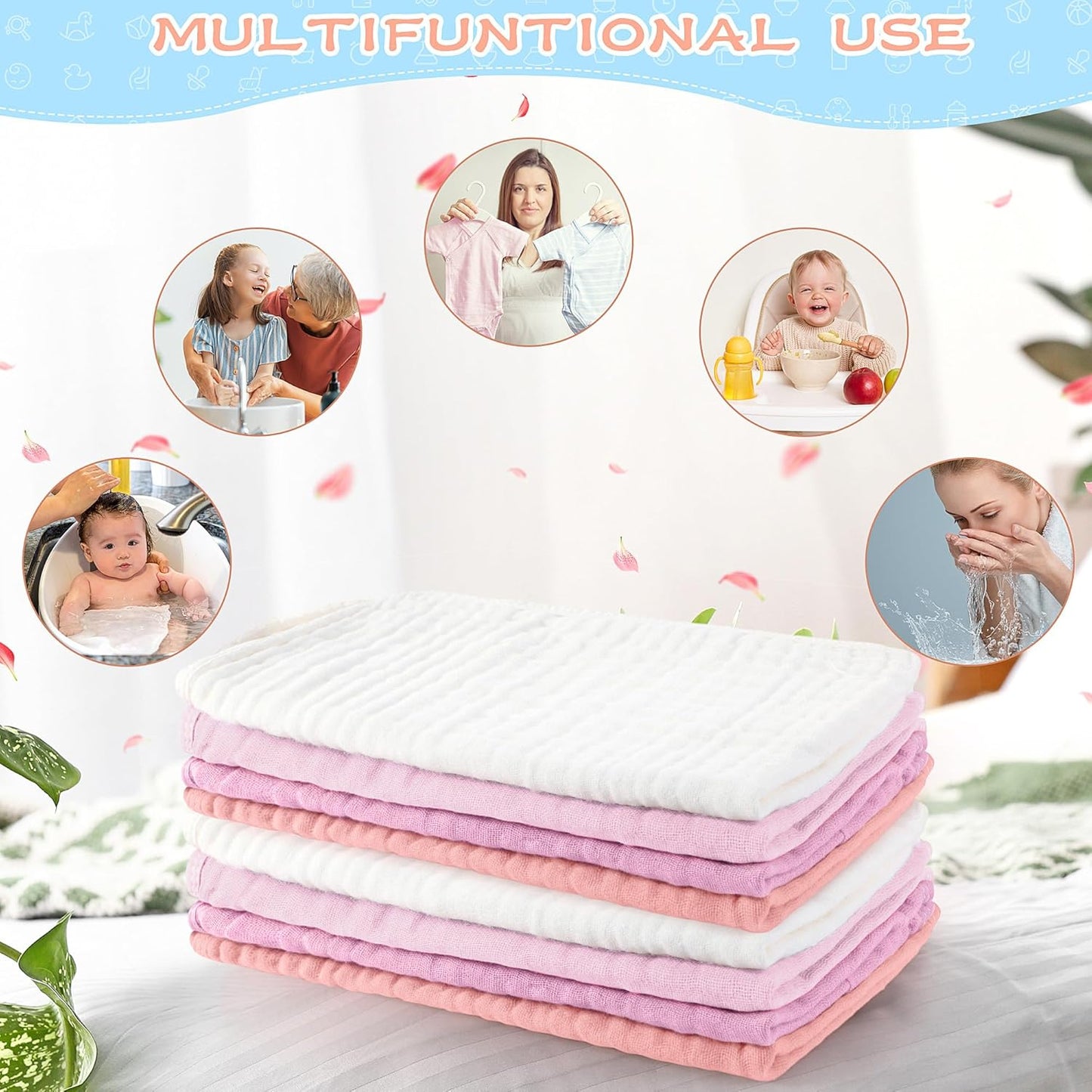 Buryeah Muslin 20 Pcs Burp Cloths Large 20" x 10" 100% Cotton 6 Layers Ultra Absorbent and Soft Hand Washcloths for Baby Drool and Messes Gentle Burp Cloth for Boys & Girls(Sweet Colors)