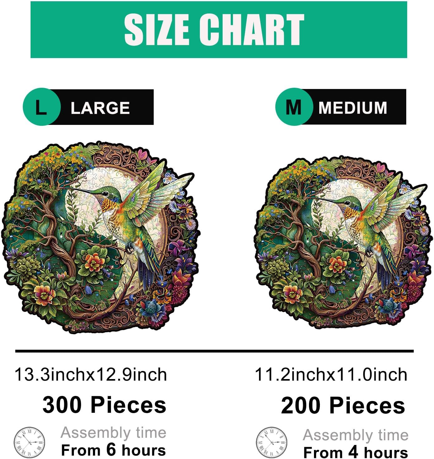 Wooden Jigsaw Puzzle for Adults - Hummingbird Tai Chi Unique Animal Shaped, 11.2x11in, 200 Pieces, Zen Art, Challenging and Fun Gift