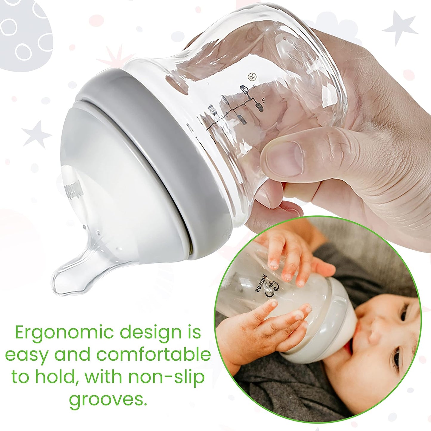 Haakaa Generation 3. Silicone Baby Bottle Nipples, Orthodontic, Anti-Colic, Wide Neck, 100% Medical Grade Silicone, Fit All Haakaa Baby Bottles, 2 PK (Size M)