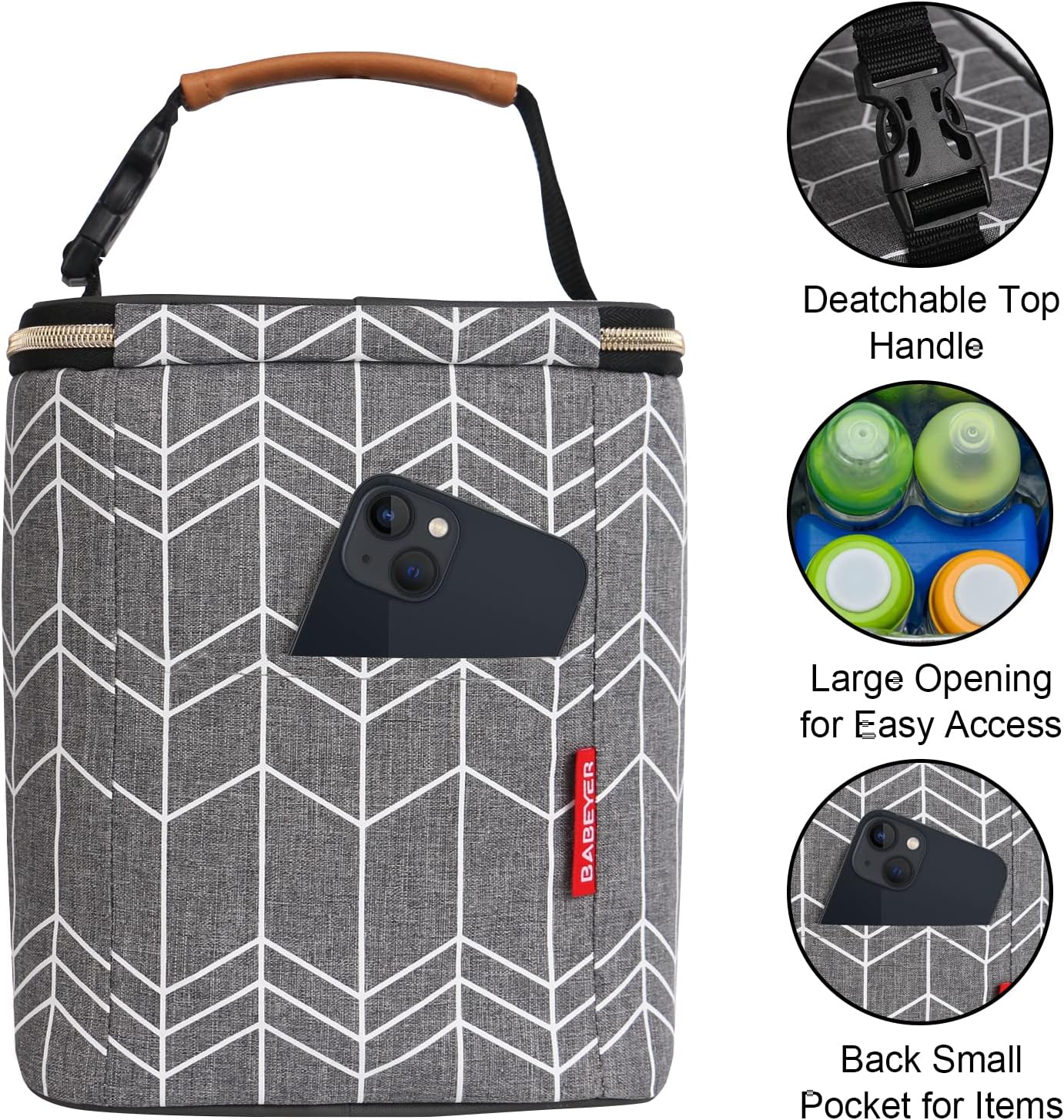 Breast Milk Cooler Bag with Ice Pack Fits 4 Baby Bottles Up to 9 Ounce, Baby Bottle Bag Great for Nursing Mom Daycare, Grey