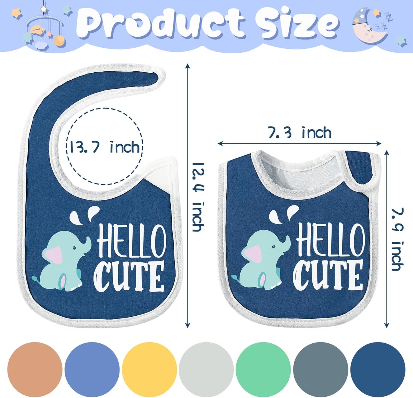 7Pcs Cotton Waterproof Baby Bibs Hook Loop Closure Newborn Bib Keepsake Baby Gift for Drooling Feeding Eating