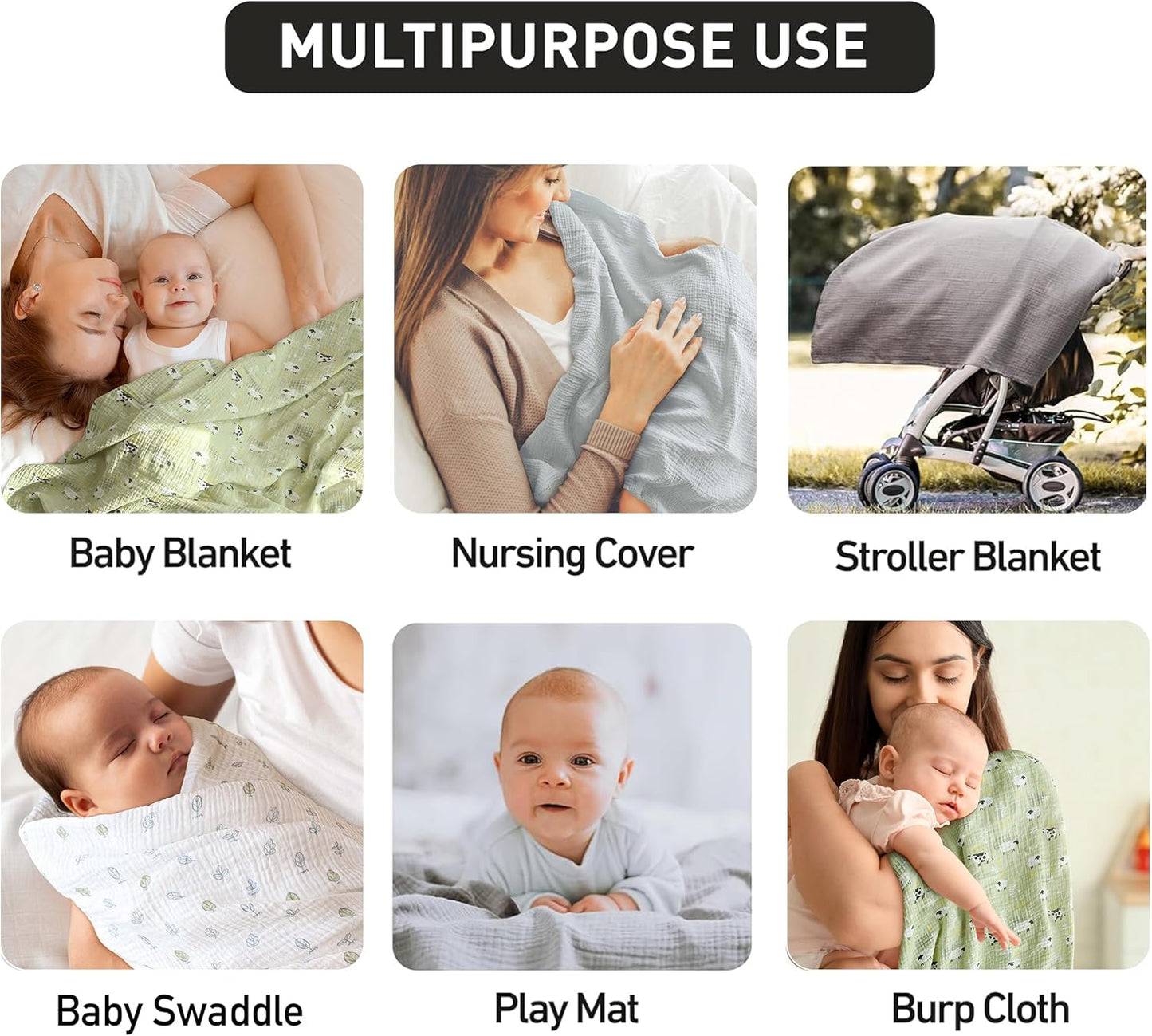 Muslin Swaddle Blankets for Newborn, 3 Pack Breathable Soft Receiving Blanket, Large 38 x 40 inches Swaddle Wrap Burping Clothes Diapers, Essentials Infant Shower Items, Toddler Gift (Cute Country)