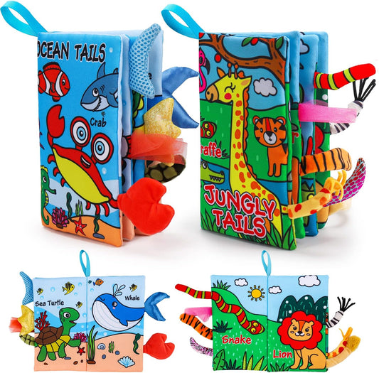 2PCS Baby Books 0-6 Months Infant Toys 0-3 3-6 6-12 Months Baby Tummy Time Sensory Toys 3 4 5 6 Month Newborn Must Haves Crinkle Touch Feel Busy Soft Books for Babies Boys Girls Christmas Shower Gifts