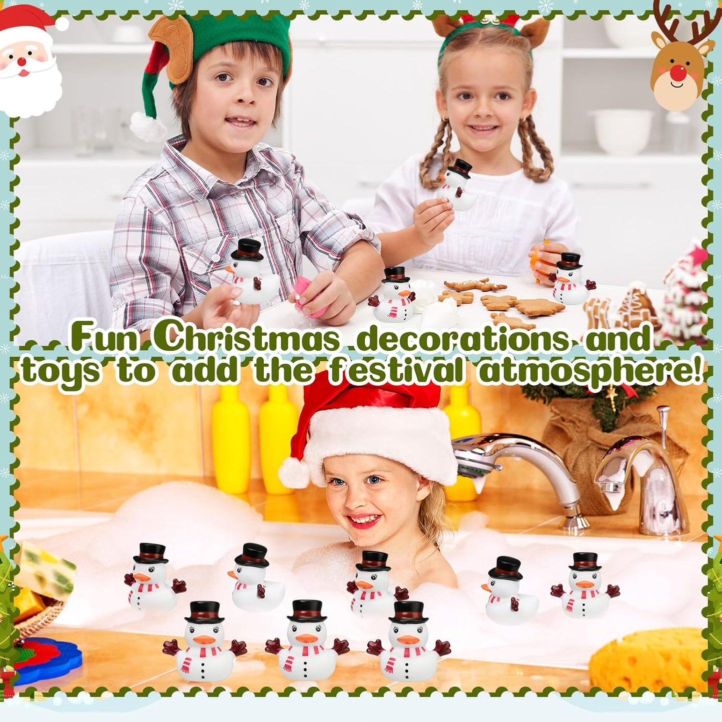 Yaomiao 12 Pcs Christmas Rubber Ducks Bulk Rubber Ducks Bath Toys Christmas Stocking Stuffers Snowman Decorations with Card Xmas Duck Gifts for Xmas Party Favors