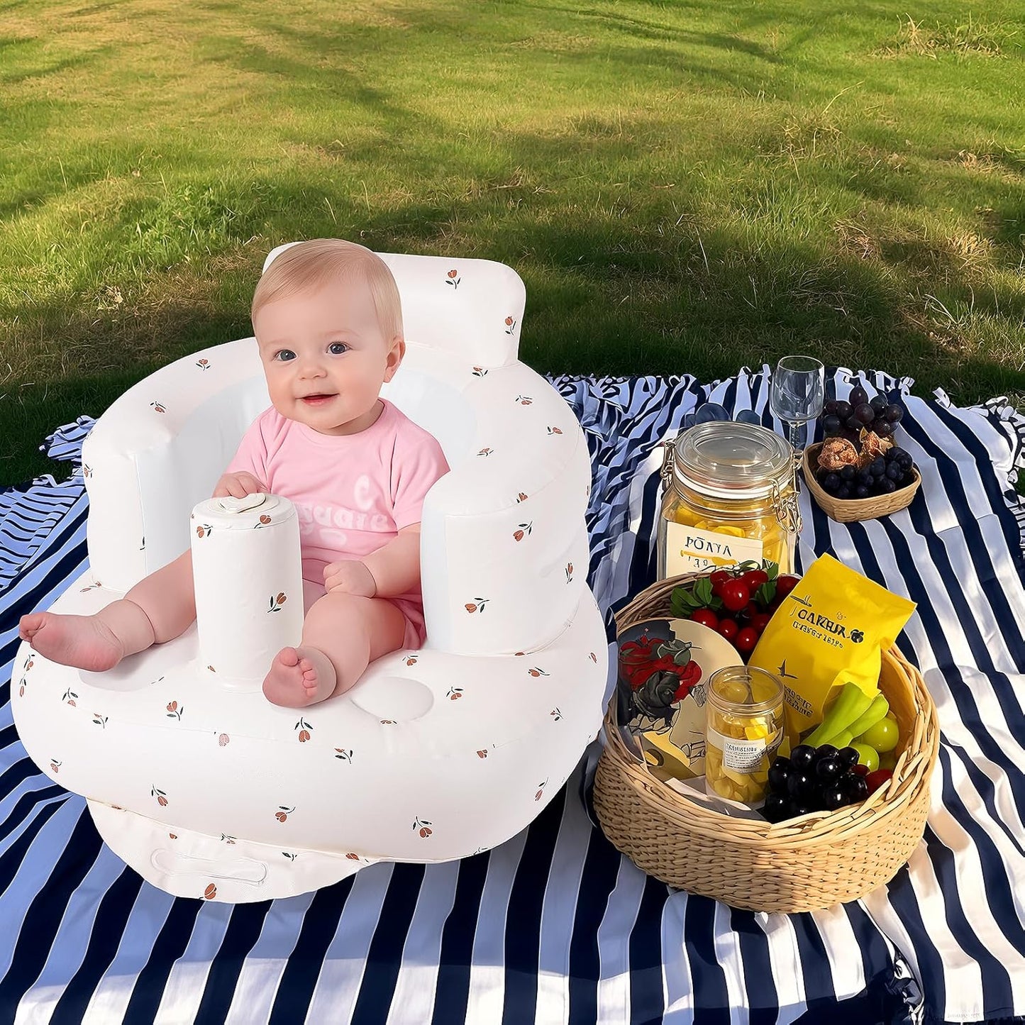 Baby Beach Chair，Upseat Baby Seat，Inflatable Baby Seat with Built in Pump, Baby Floor Seats for Sitting Up- Tulip