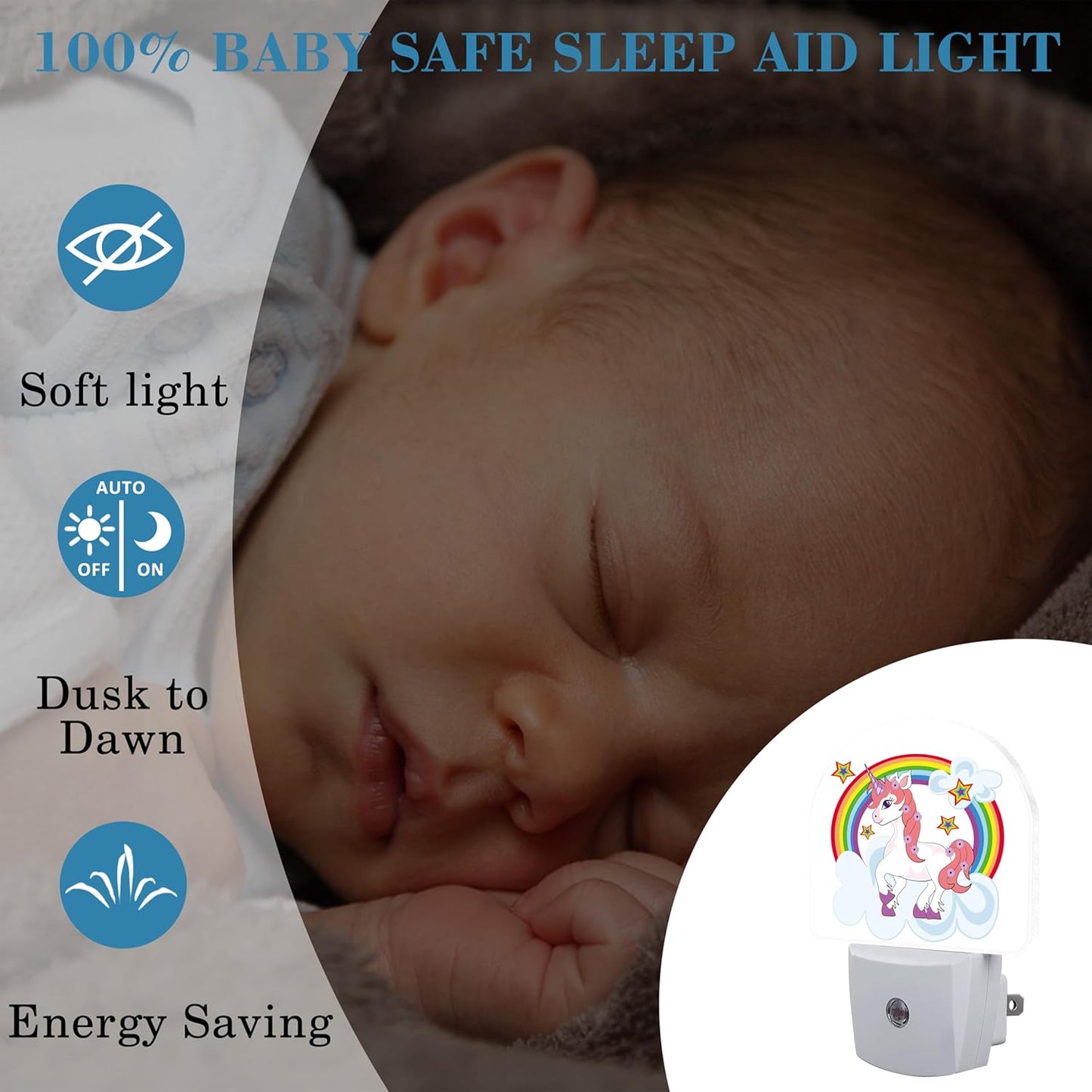 Cartoon Cute Rainbow Horse Night Light for Kids, LED Night Light Plug into Wall with Dusk to Dawn Sensor for Girls Boys Women Men Room Decor, Hallway, Kitchen, Bathroom, Nursery, Stairs