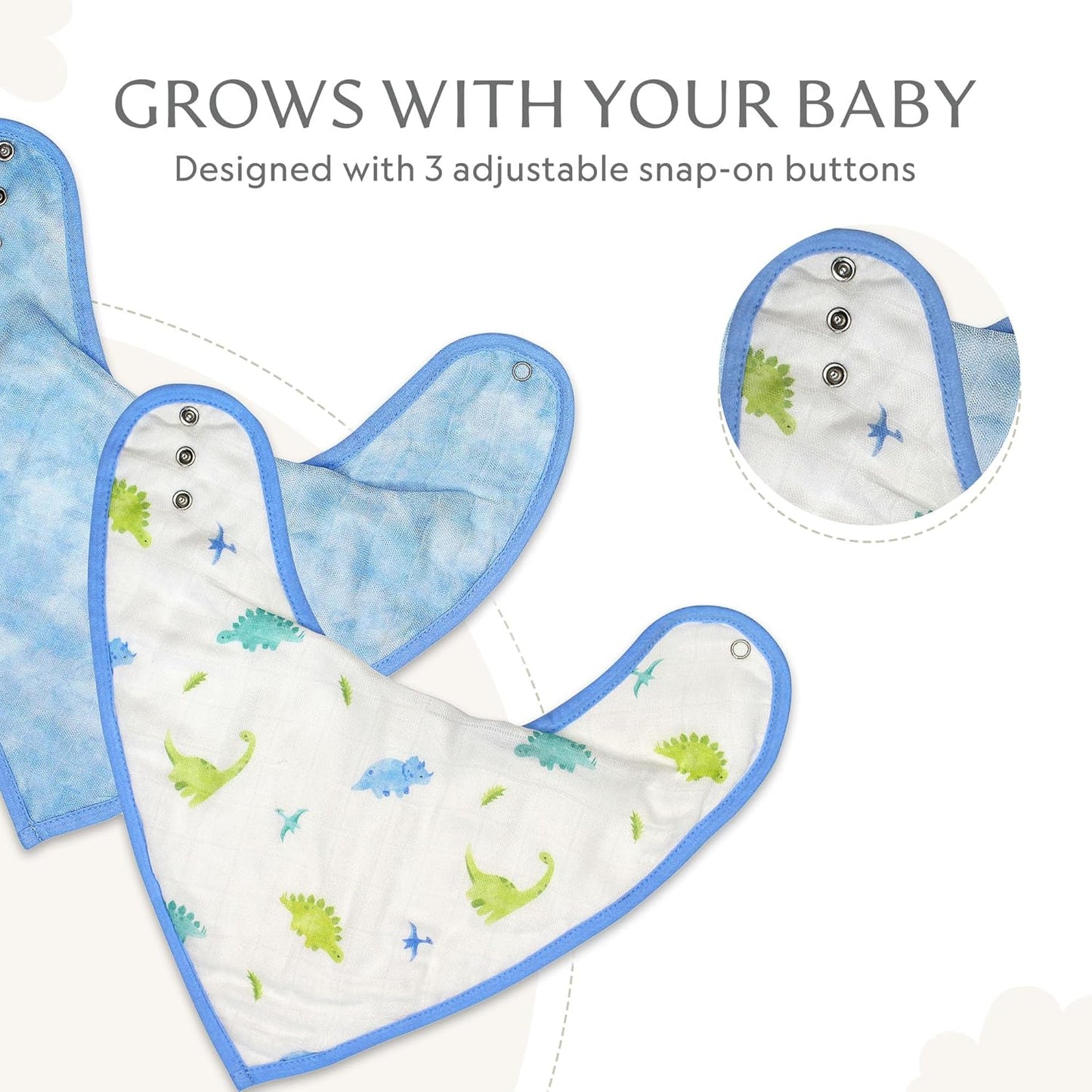 Bamboo Little Baby Bibs (Pack of 2) - Bibs with Adjustable Snaps- Absorbent Terry Backing