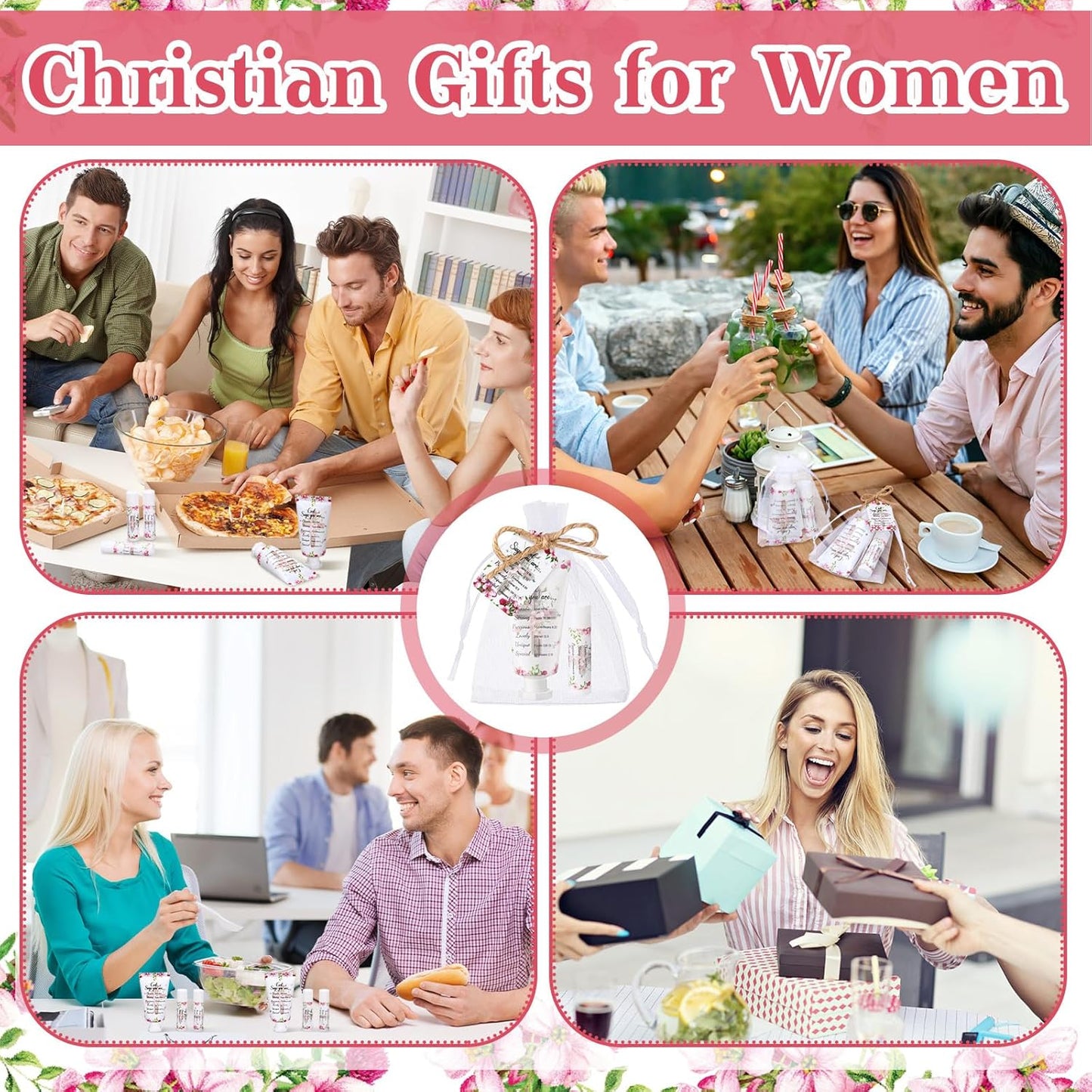 24 Sets Christian Hand Cream and Lip Balm Gift Set Christmas Christian Gift for Women Travel Size Hand Lotion Bible Verse Lip Balm Bulk for Baby Bridal Shower Mom Holiday Gift(Cute)