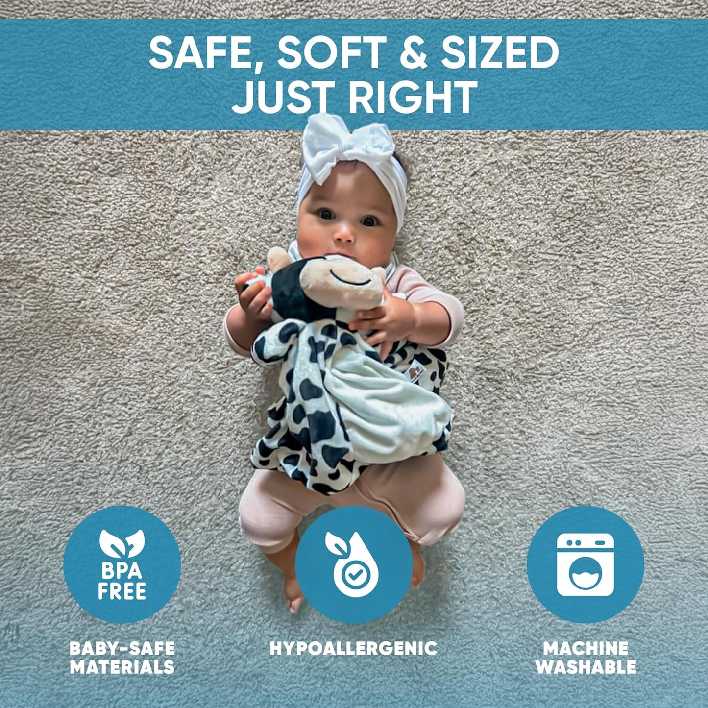 Baby Sleep Soother Black & White Cow Plush with Heartbeat & Lullaby Sounds, 4-in-1 Sound Machine, Security Blanket & Pacifier Holder, Baby Registry Essential & Christmas Gift for Newborns & Infants