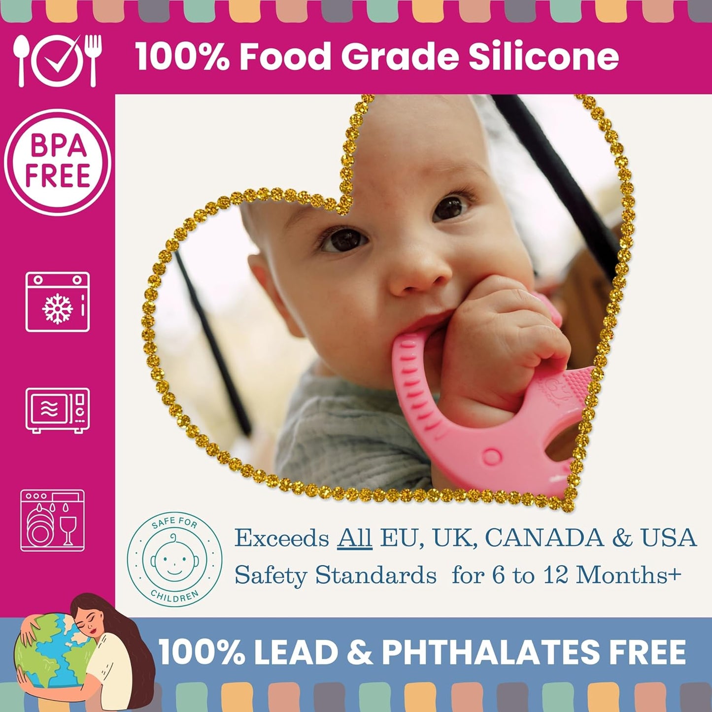 Teethers for Babies 6-12 Months - Baby Elefun 5x Pain Relief Toddler Teether. No More Ouch for Mom Anti Bite Trainer. Nurtures Grasping, Passing, Hand Eye Coordination. Silicone Baby Teething Toy Ring