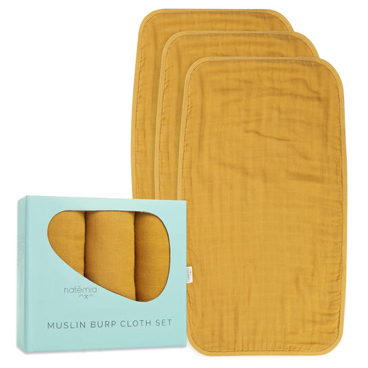 Natemia Muslin Burp Cloths for Baby Boys and Girls - Super Absorbent Baby Burp Cloths, Viscose Derived from Bamboo Cotton Baby Washcloths, 3-Pack Neutral Burp Cloths for Newborn, 21" x 11"
