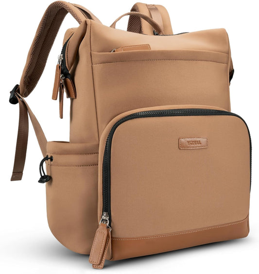 VONAL Neoprene Diaper Bag Backpack with Changing Pad, 33L Large Capacity Neoprene Backpack Baby Diaper Bag with Insulated Pockets, Travel Diaper Backpack Baby with 12 Pockets for Mom & Dad, Brown
