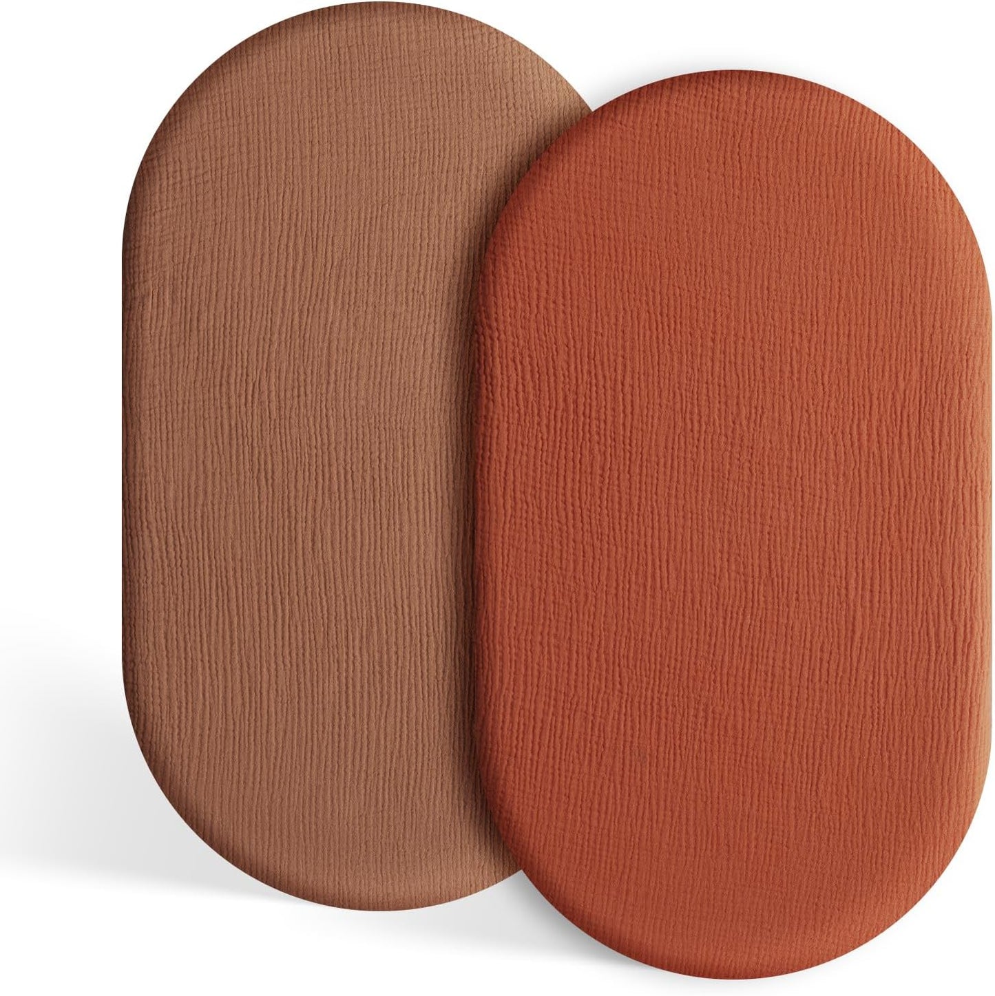 TILLYOU Muslin Bassinet Sheets Girls Boys, 100% Cotton Bassinet Sheets, Fit Oval, Rectangle and Square Mattress, 2 Pack，Caramel&Brown
