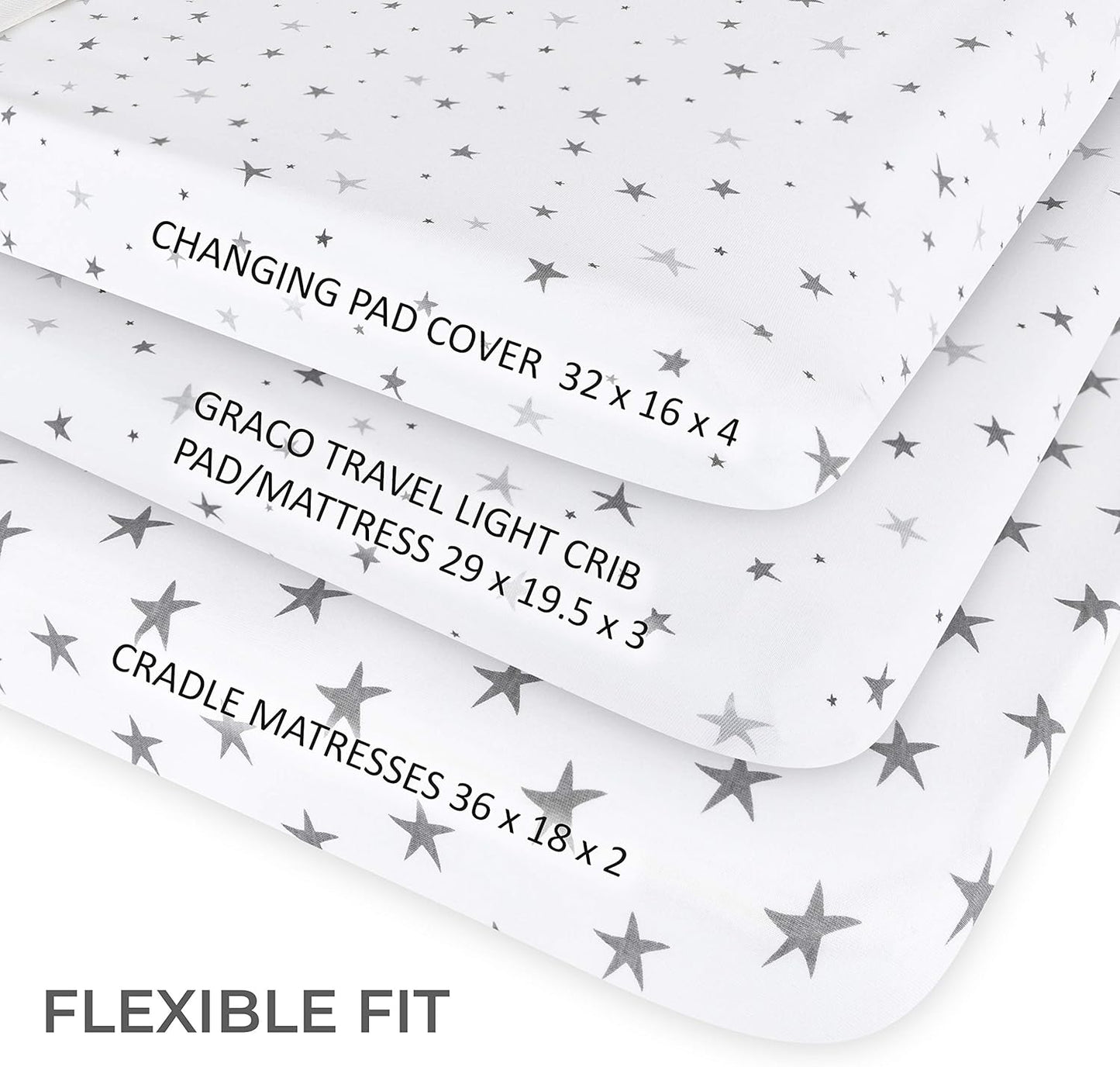 Ely’s & Co. Patent Pending Waterproof Changing Pad Cover|Cradle Sheet 2-Pack Set for Baby Boy - 100% Cotton, Jersey Knit Cotton Sheets with Waterproof Lining — Grey Stars