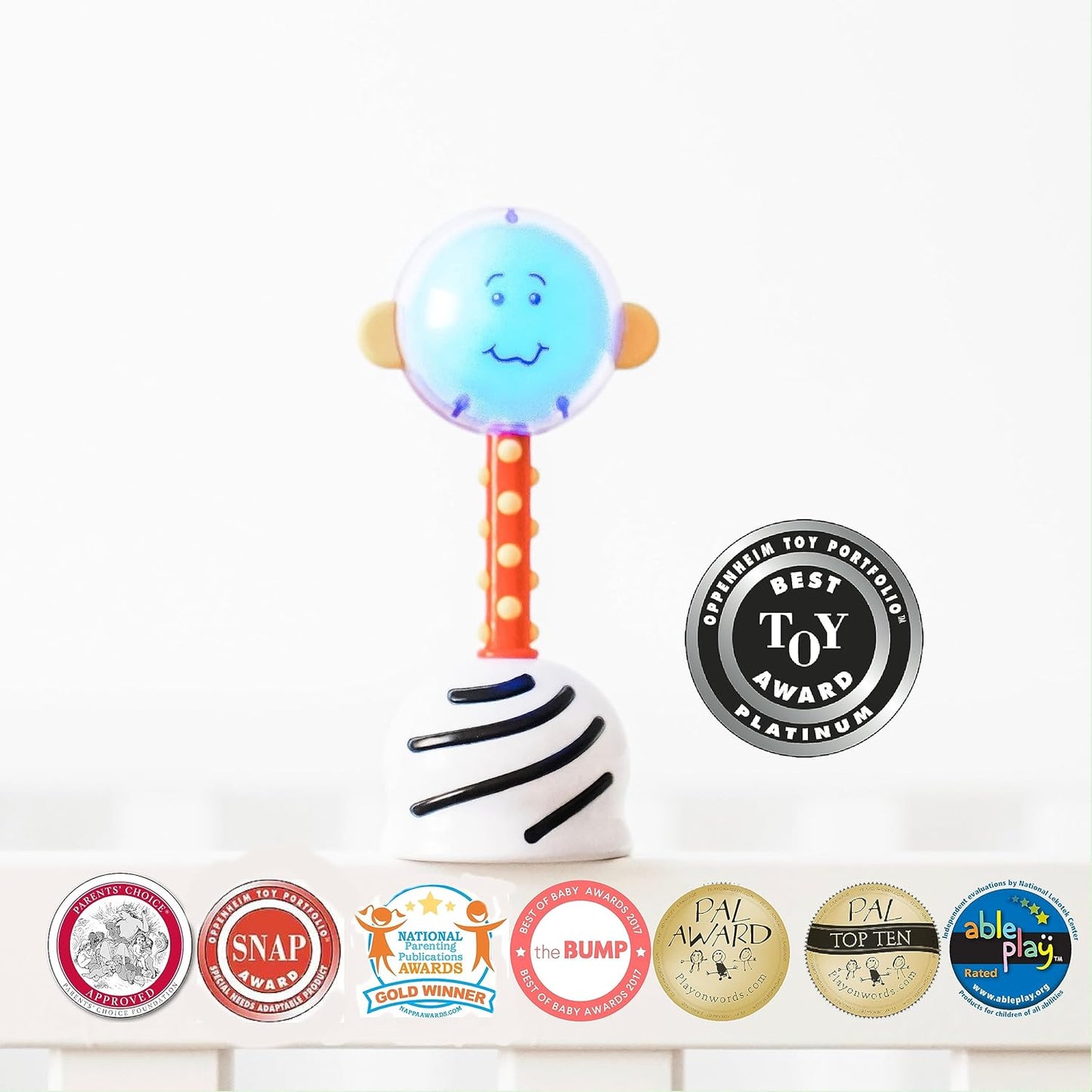 SmartNoggin NogginStik Light-up Developmental Rattle - Color Changing, Textured for Grasping, Mirror & Rattle Sound - Sensory Toy for Babies, Ages 0-12 Months