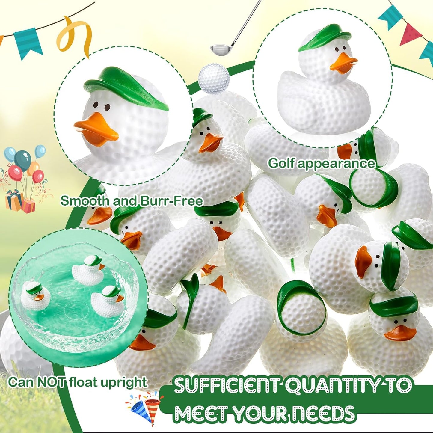 Deekin 100 Pcs Rubber Duck 2 Inch Bulk Sport Party Favors for Birthday Party Decorations Club Player Gift (Green Golf)