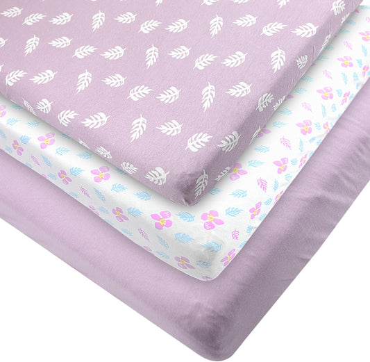 Bublo Baby 100% Organic Cotton 3 Pack and Play Sheets Fitted 38x24 – Soft Breathable Mini Crib Mattress Sheets for Baby, Portable Crib Sheets for Playpen or Travel Crib