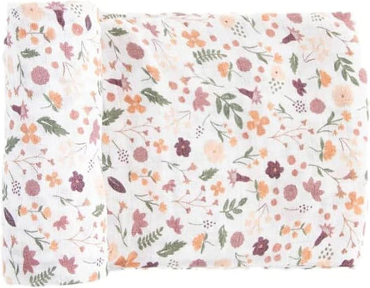 RED ROVR 100% Certified Organic Cotton Muslin Swaddle | Newborn Receiving Blanket | Baby Wrap | Boy, Girl, Unisex | Soft, Lightweight, Breathable | Burping, Nursing | 44" x 44" | Mauve Meadow