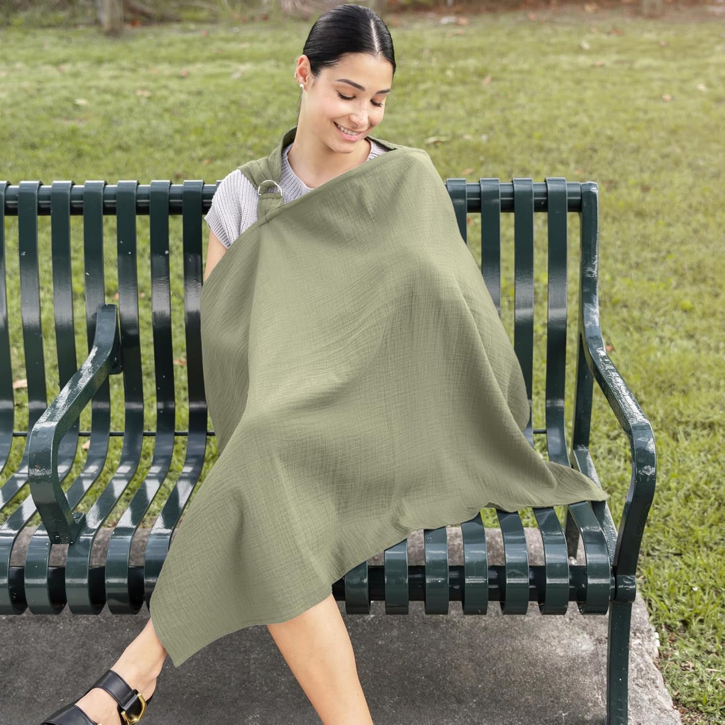 Comfy Cubs Muslin Nursing Cover, Pack of 1, 100% Muslin Breastfeeding Cover - Soft & Breathable Baby Nursing Scarf with Adjustable Neck Strap - Portable, Lightweight & Privacy Coverage - Sage