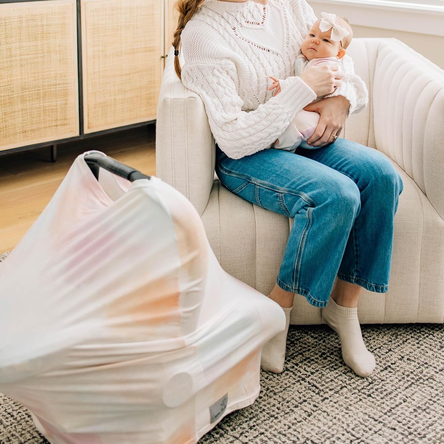 Baby Car Seat Cover Canopy and Nursing Cover Multi-Use Stretchy 5 in 1 Gift "Nova" by Copper Pearl