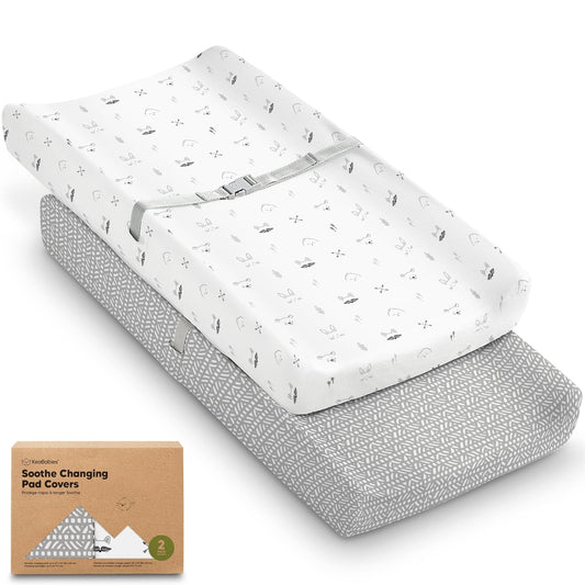 2-Pack Organic Changing Pad Covers for Girl, Boy, Neutral - 100% Cotton Changing Table Pad Cover, Soft Baby Nursery Diaper Changing Pad Sheets, Contour Changing Pads Liners, Change Pad Cover (Nordic)