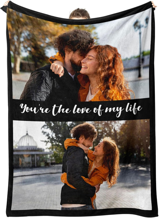 Personalized Blanket with Photos Text Custom Blanket Thows with Picture Customizable Photo Blankets Gifts for Mom Dad Couple Girlfriend Boyfriend Wife Husband