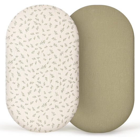 lulumoon Muslin Bassinet Sheets Baby: Cotton Bedside Bassinet Sheets Fitted for Chicco Lullago Anywhere & Baby Bjorn Cradle