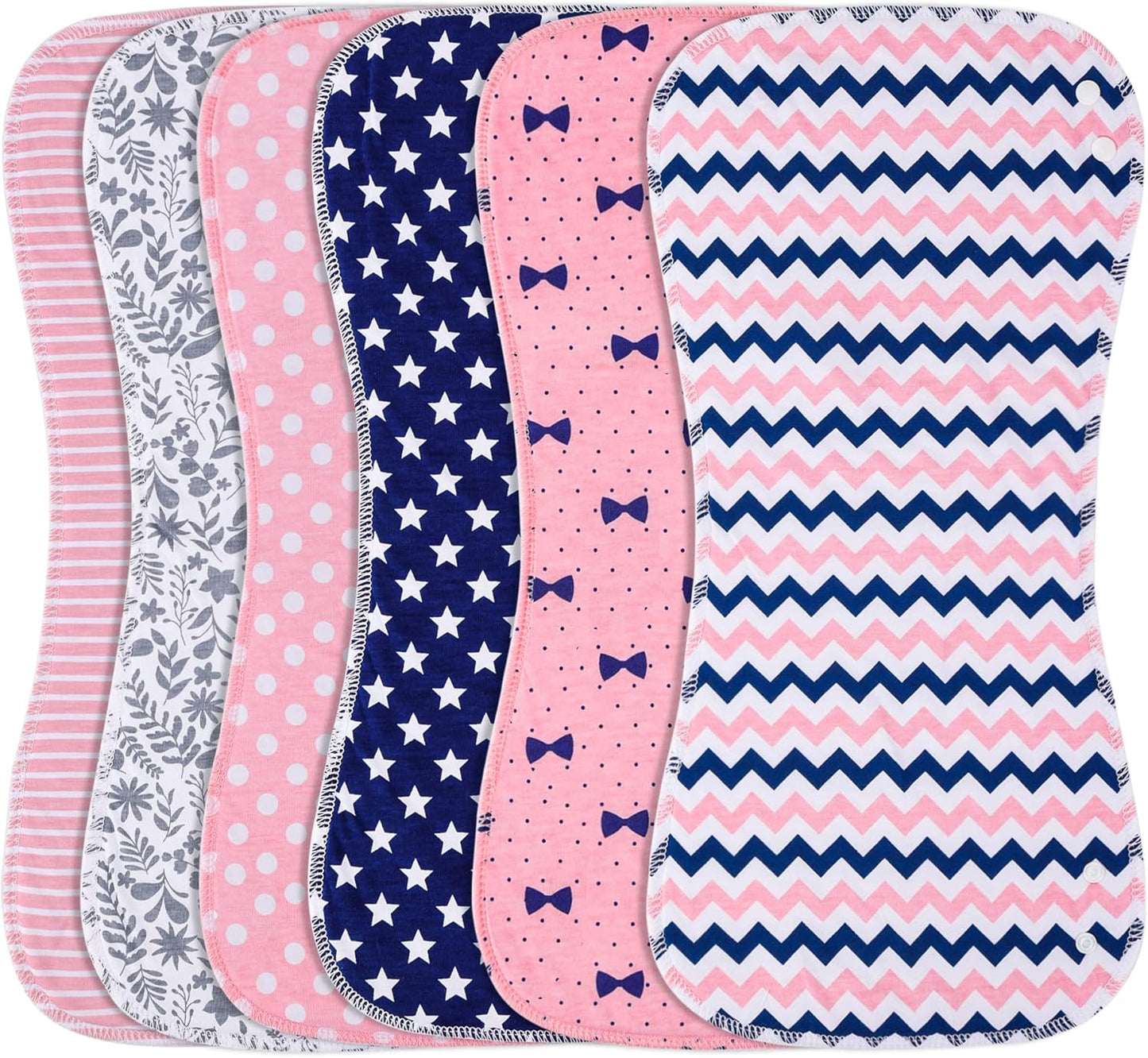 2-in-1 Burp Cloths and Baby Bibs - 6 Pack Large Super Absorbent Soft Cotton Burping Cloths for Spit Up, 3 Layers Thick Baby Burp Rags for Girls & Boys