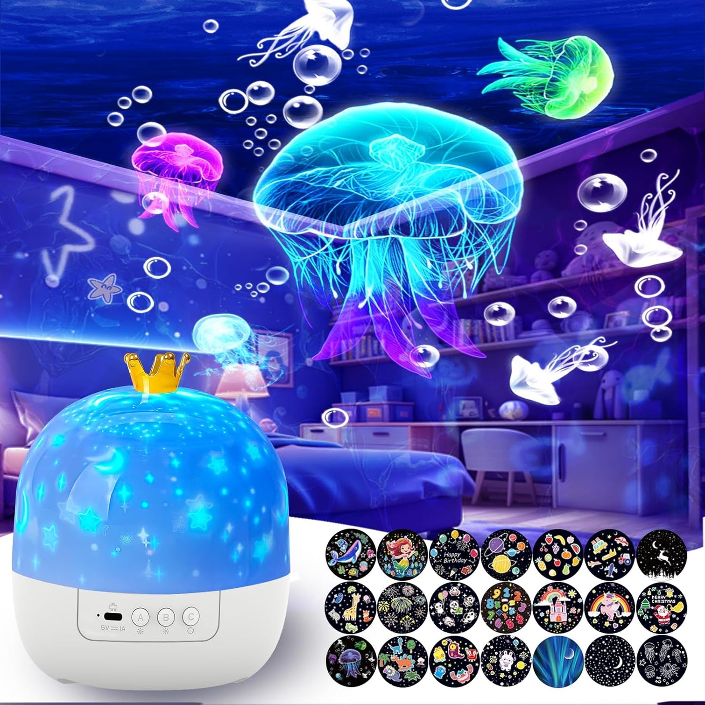21 Sets of Films Ocean Night Light Projector, Kids Projector for Bedroom, Stars Projector for Ceiling, 360 Degree Rotation Kids Night Light for Decorating Party,Birthdays,Christmas Gifts