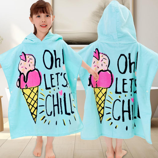 VOOVA & MOVAS Hooded Toddler Bath Towels (2-6Years,24"X48") Cotton Pool Poncho for Kids, Perfect for Swimming | Surfing | Camping | Bathing | Birthday Gifts, Ice Cream Theme