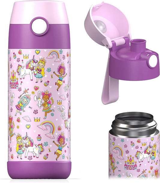 Jarlson® Mali Children's Water Bottle, Thermal Stainless Steel Water Bottle, BPA-Free, Leak-Proof, Children's Bottle with Chug Lid, Bottle for School, Nursery (Princess, 350 ml)