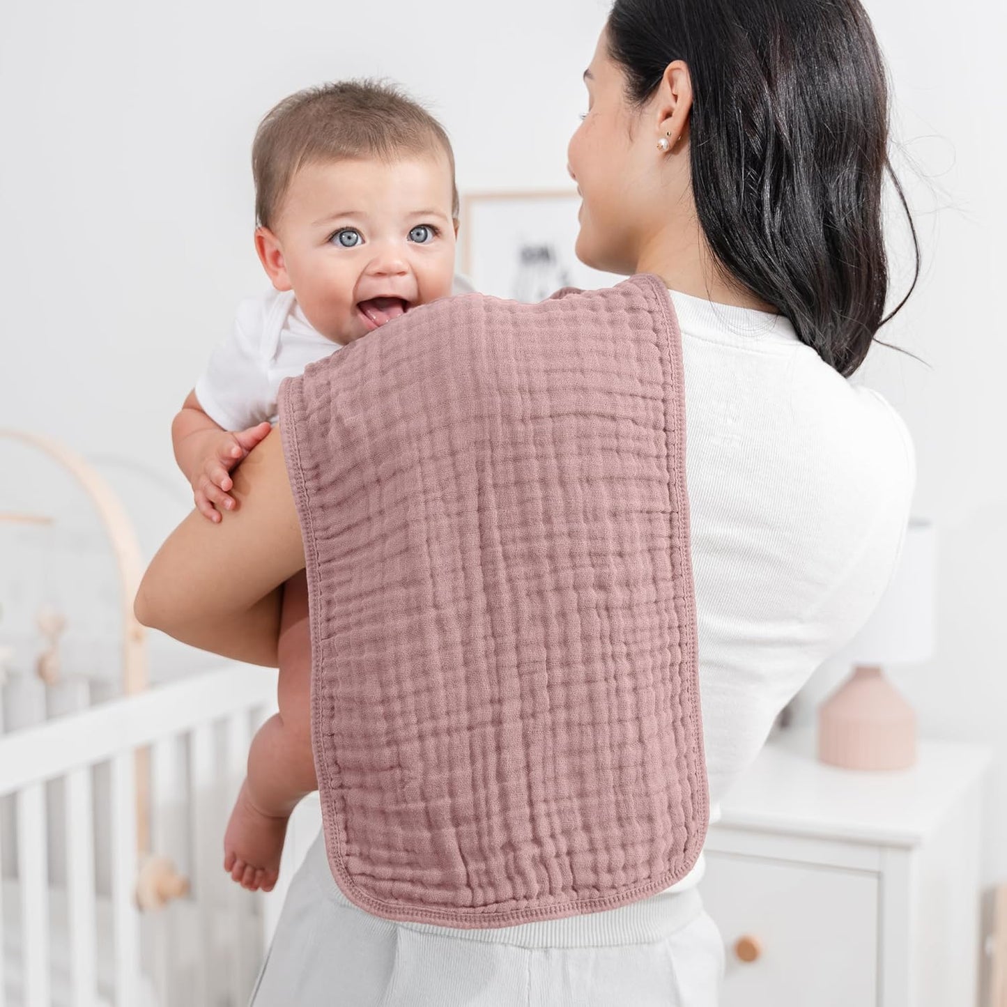 Comfy Cubs Muslin Burp Cloths 20" x 10", Pack of 10 - Large, 6-Layer, Ultra Absorbent 100% Cotton for Baby Drool and Messes - Soft, Safe & Gentle Baby Burp Cloths for Boys & Girls - Mauve