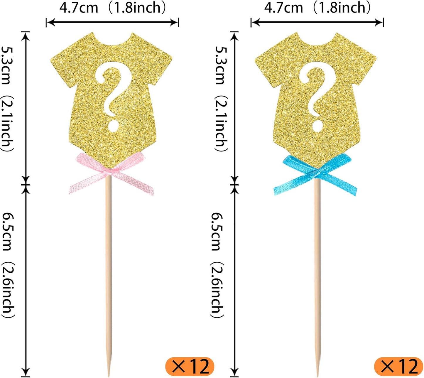 Rsstarxi 24 Pack Gender Reveal Cupcake Toppers Boy or Gir Gender Reveal Party Decorations Pink or Blue Bow Tie Cupcake Picks for Baby Shower Party Cake Decorations Gold