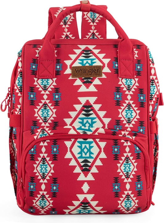 Montana West Wrangler Diaper Bag Backpack Aztec Travel Backpack Purses Western Multi-Function Baby Bags for Mom with Waterproof Insulated Pockets